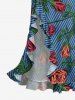 Robe hawaïenne à rayures et imprimé roses, à volants et fente cache-cœur - Bleu profond XL