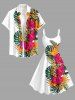 Robe débardeur hawaïenne à imprimé feuilles tropicales et fleurs d'hibiscus grande taille - Blanc XS