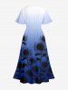 Robe mi-longue fendue à imprimé tournesols ombré grande taille style hawaïenne - Bleu profond 6X