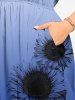 Robe mi-longue fendue à imprimé tournesols ombré grande taille style hawaïenne - Bleu profond 6X