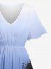 Robe mi-longue fendue à imprimé tournesols ombré grande taille style hawaïenne - Bleu profond 6X