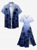 Robe mi-longue fendue à imprimé tournesols ombré grande taille style hawaïenne - Bleu profond 6X
