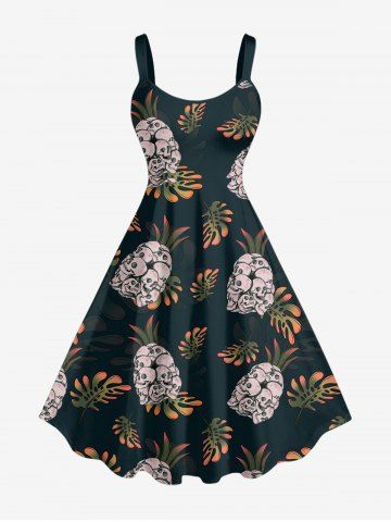 Plus Size Skull Pineapple Tropical Leaf Print Hawaii Tank Dress