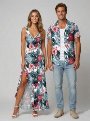 Hibiscus Flowers Tropical Leaf Print Matching Hawaii Beach Outfit For Couples -  