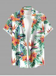 Chemise hawaïenne à imprimé floral tropical et grandes tailles avec poche boutonnée pour homme - Vert 2XL
