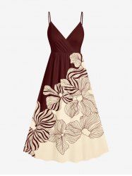 Robe cache-cœur hawaïenne à imprimé floral tropical et colorblock grande taille - Bronze L
