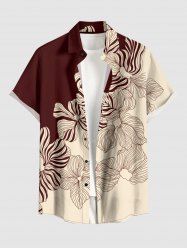 Tropical Flower Colorblock Print Buttons Pocket Hawaii Shirt For Men -  