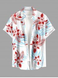 Chemise hawaïenne grande taille pour homme, à imprimé floral tropical et feuilles d'hibiscus, boutons et poche. - Bleu clair L