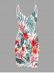 Plus Size Flowers Leaf Tropical Print Convertible Hawaii Beach Cover -  