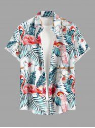 Chemise hawaïenne grande taille pour homme, à imprimé flamants roses, perroquets, fleurs d'hibiscus et feuilles, boutons et poche. - Bleu L