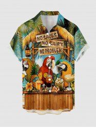 Chemise hawaïenne grande taille pour homme, à motifs perroquets, fleurs, ananas, jus de fruits et paysage marin, avec boutons et poche. - Brun Légère L