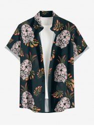 Chemise hawaïenne grande taille pour homme, à boutons et poche, avec imprimé tête de mort, ananas et feuilles tropicales. Motif : crânes, ananas et feuilles tropicales. - Vert profond L