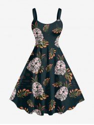 Plus Size Skull Pineapple Tropical Leaf Print Hawaii Tank Dress -  