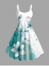 Flowers Colorblock Watercolor Print Hawaii Tank Dress -  