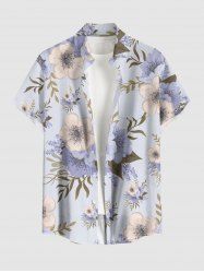 Chemise hawaïenne grande taille à imprimé floral et feuilles, boutons et poche pour homme - Violet clair 5XL