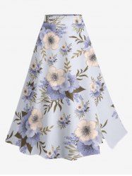 Plus Size Flowers Leaf Print Split Hawaii Skirt -  