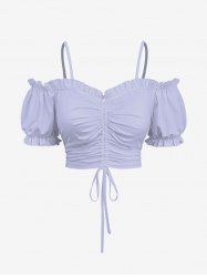 Débardeur à épaules dénudées, froncé et froncé, grande taille - Violet clair 5X
