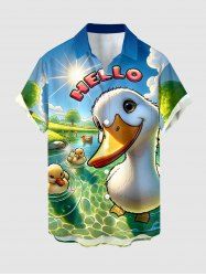 Plus Size Cute Duck Pond Sun Print Hawaii Buttons Pocket Shirt For Men -  