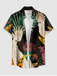 Tropical Leaf Flower Parrot Print Hawaii Buttons Pocket Shirt For Men - Café profond 4XL
