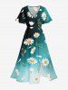 Ensemble de plage hawaïen assorti pour couples, imprimé ombré à fleurs de marguerite, grandes tailles - Paon Bleu 