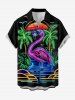 Ensemble de plage hawaïen assorti grande taille à imprimé flamant rose, cocotier et soleil pour couples - Noir 