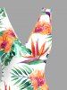 Tropical Leaf Flower Print Hawaii Ruffles Split Dress -  