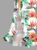 Tropical Leaf Flower Print Hawaii Ruffles Split Dress -  