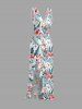 Ensemble de plage hawaïen assorti grande taille, motif flamant rose, perroquet, hibiscus et feuilles, pour couples - Bleu 