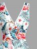 Robe hawaïenne à volants, fente et décolleté cache-cœur, ornée de flamants roses, de perroquets et d'hibiscus. - Bleu XS