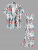 Robe hawaïenne à volants, fente et décolleté cache-cœur, ornée de flamants roses, de perroquets et d'hibiscus. - Bleu XS