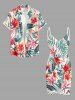 Flowers Leaf Tropical Print Plus Size Matching Hawaii Beach Outfit For Couples -  