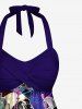 Plus Size Skull Mushroom Tropical Leaf Print Hawaii Twist Halter Boyleg Tankini Swimsuit -  