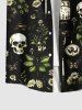 Plus Size Skull Hand Floral Leaf Candle Print Halloween Button Pocket Shirt For Men -  