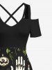 Plus Size Skull Hand Floral Leaf Candle Print Halloween Costume Crisscross A Line Maxi Dress -  