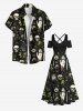 Robe longue à imprimé floral, feuilles et tête de mort grande taille, style bougie, pour Halloween - Noir 5X