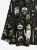 Robe longue à imprimé floral, feuilles et tête de mort grande taille, style bougie, pour Halloween - Noir 5X