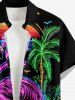 Chemise hawaïenne grande taille pour homme, à imprimé flamants roses, cocotiers et soleil, boutons et poche. - Noir L