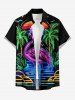 Chemise hawaïenne grande taille pour homme, à imprimé flamants roses, cocotiers et soleil, boutons et poche. - Noir L
