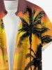 Coconut Tree Sunset Print Buttons Pocket Hawaii Shirt For Men -  