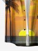 Coconut Tree Sunset Print Buttons Pocket Hawaii Shirt For Men -  