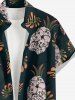 Chemise hawaïenne grande taille pour homme, à boutons et poche, avec imprimé tête de mort, ananas et feuilles tropicales. Motif : crânes, ananas et feuilles tropicales. - Vert profond L