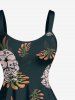 Plus Size Skull Pineapple Tropical Leaf Print Hawaii Tank Dress -  