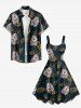 Plus Size Skull Pineapple Tropical Leaf Print Hawaii Tank Dress -  