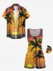 Plus Size Coconut Tree Sunset Print Cinched Hawaii Romper -  