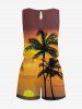Plus Size Coconut Tree Sunset Print Cinched Hawaii Romper -  