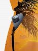 Combinaison hawaïenne grande taille à imprimé coucher de soleil et cocotiers, taille haute - Orange Foncé 5X