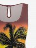 Combinaison hawaïenne grande taille à imprimé coucher de soleil et cocotiers, taille haute - Orange Foncé 5X