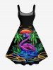 Robe débardeur hawaïenne grande taille à imprimé flamants roses, cocotiers et soleil - Noir XS