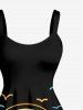 Robe débardeur hawaïenne grande taille à imprimé flamants roses, cocotiers et soleil - Noir XS