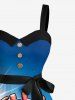 Robe trapèze grande taille à imprimé soleil et canards mignons, style hawaïen, boutonnée et avec ceinture amovible - Bleu L